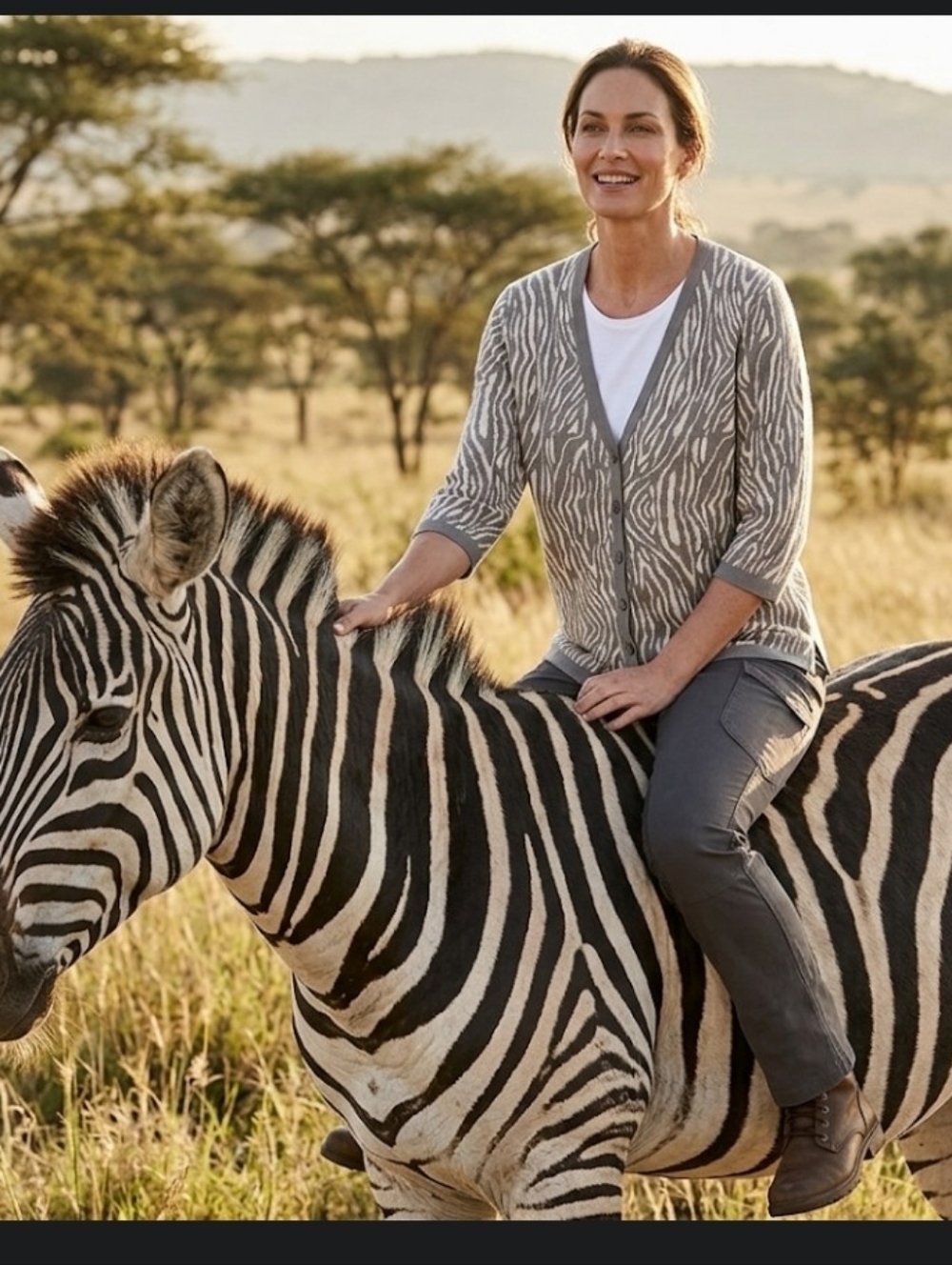 Zebra Stripe Cardigan L-XL Lightweight Grey Silver Evan Picone